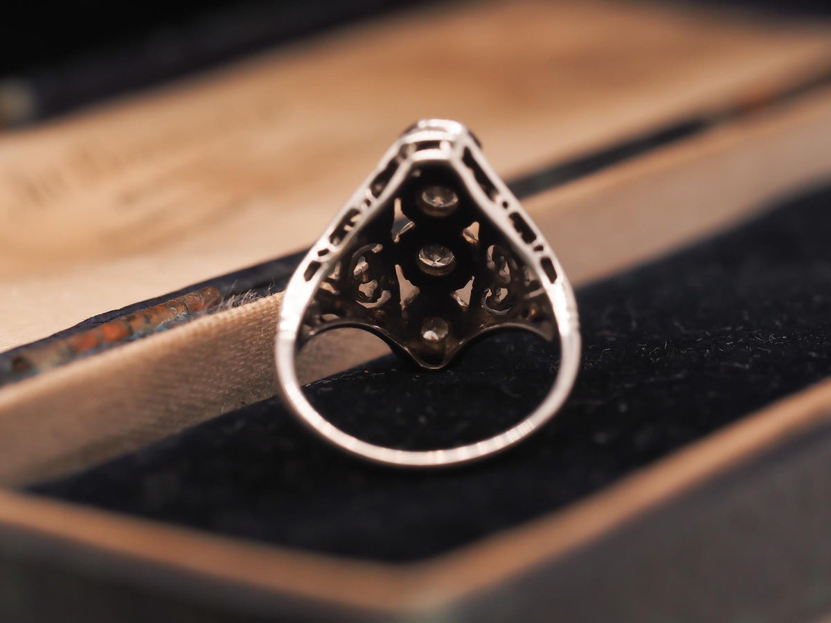 Circa 1930s Art Deco 18K Old European Diamond Shield Ring- VHK#272