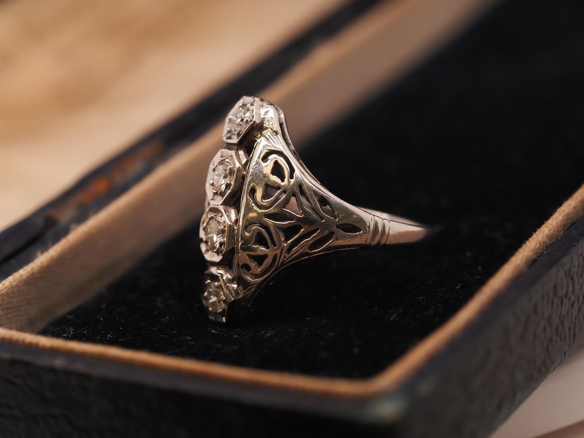 Circa 1930s Art Deco 18K Old European Diamond Shield Ring- VHK#272