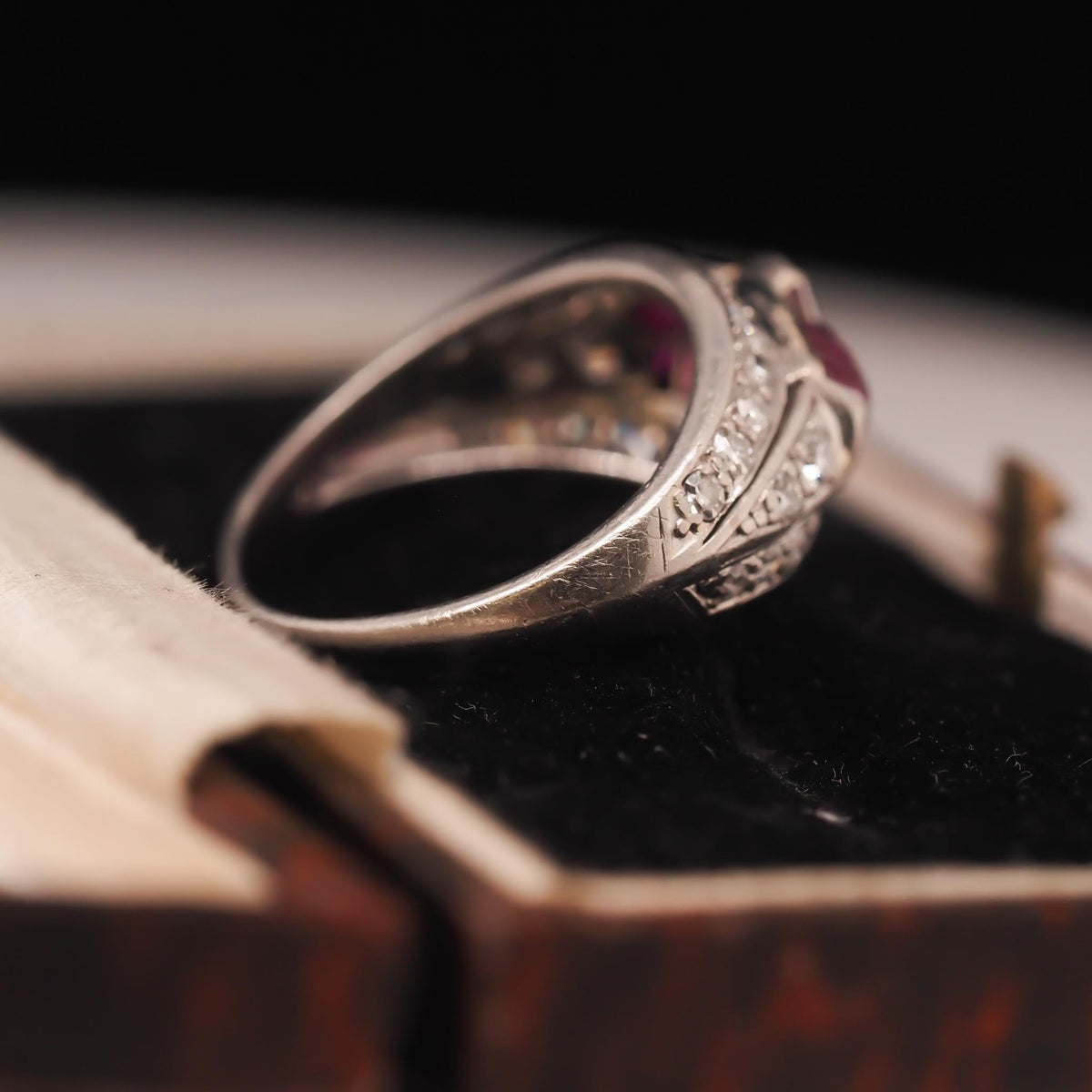 Art Deco Platinum Ruby and Baguette Diamond Ring - VHK#267a