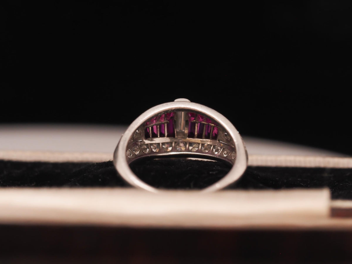 Art Deco Platinum Ruby and Baguette Diamond Ring - VHK#267a