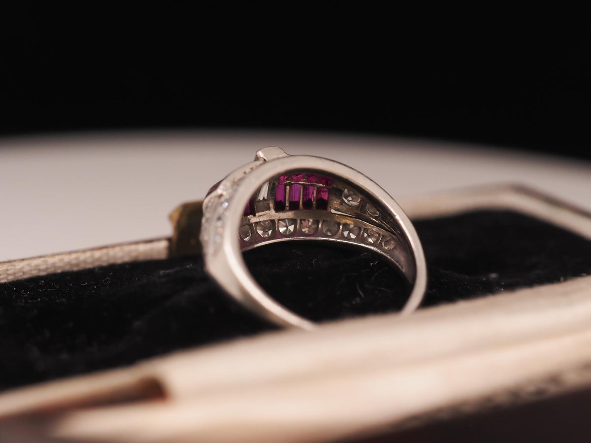 Art Deco Platinum Ruby and Baguette Diamond Ring - VHK#267a