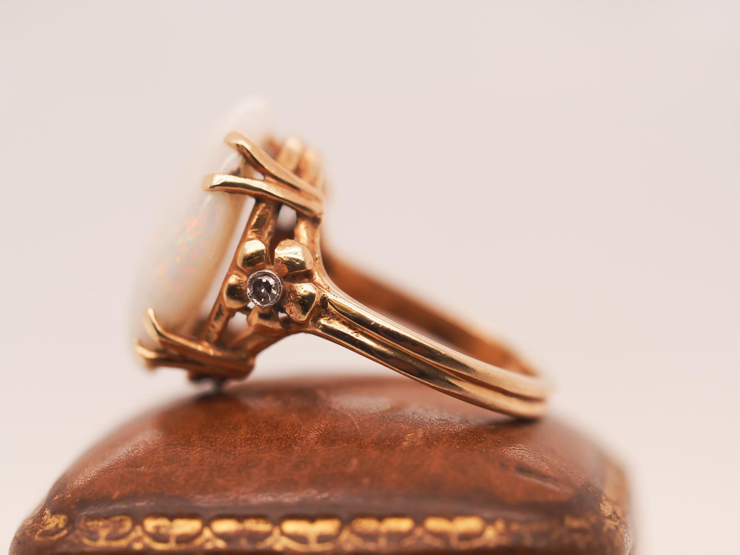 1950s 14K Yellow Gold Large Opal and Diamond Ring - VHK#47b