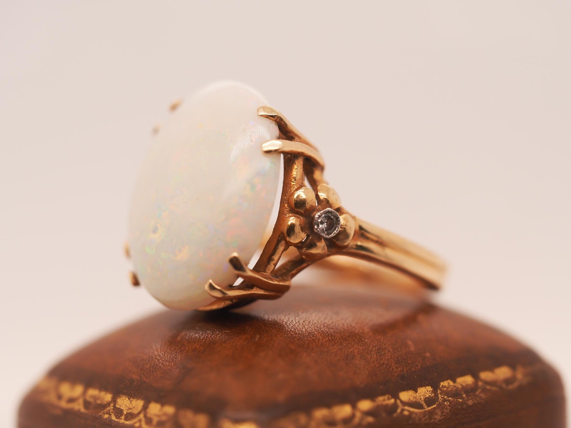 1950s 14K Yellow Gold Large Opal and Diamond Ring - VHK#47b