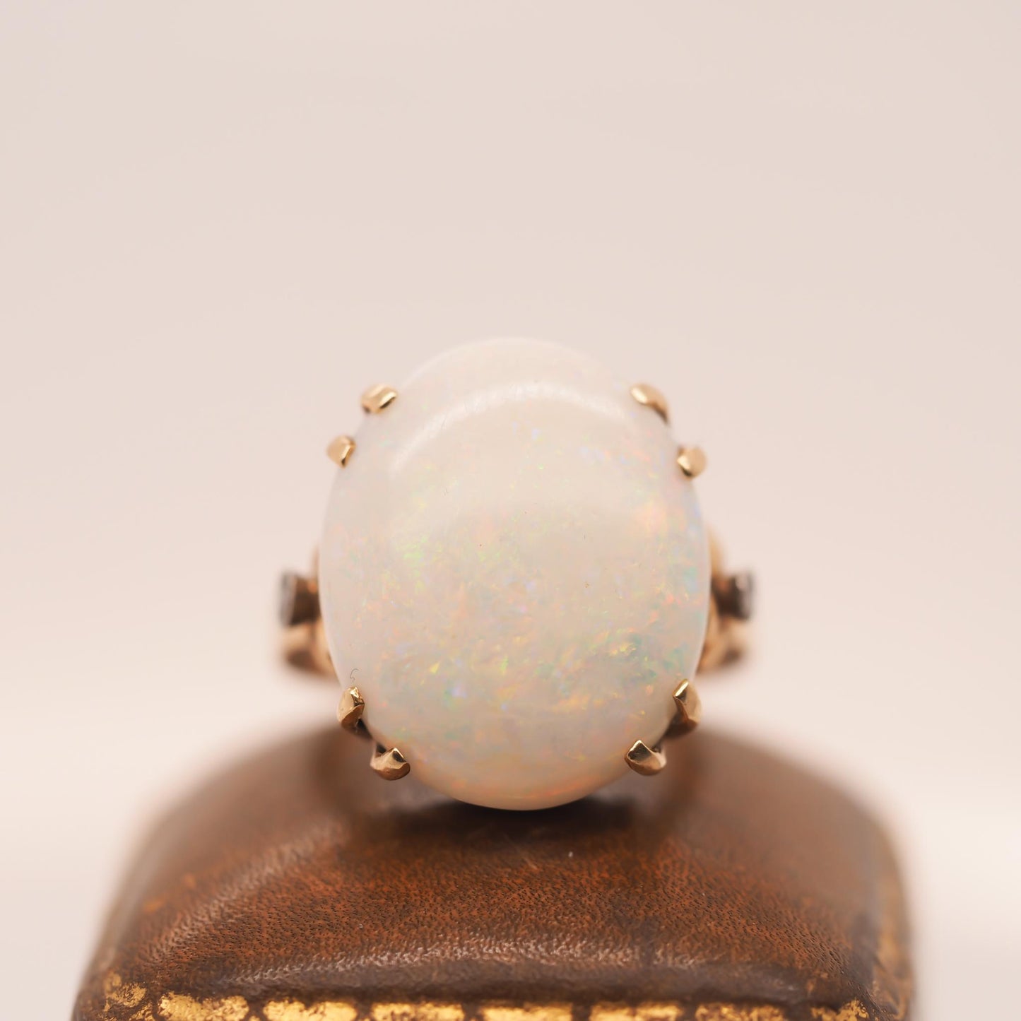 1950s 14K Yellow Gold Large Opal and Diamond Ring - VHK#47b