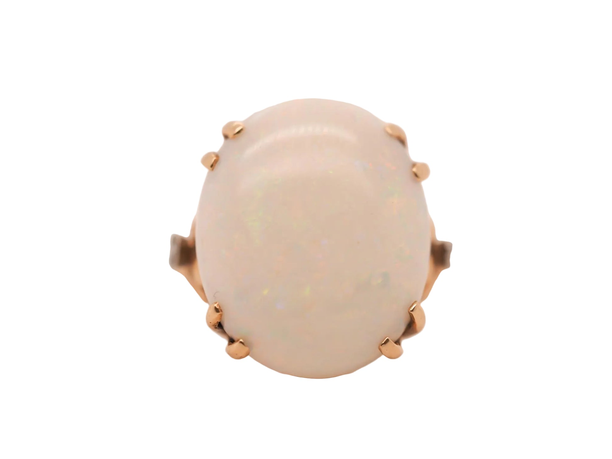 1950s 14K Yellow Gold Large Opal and Diamond Ring - VHK#47b