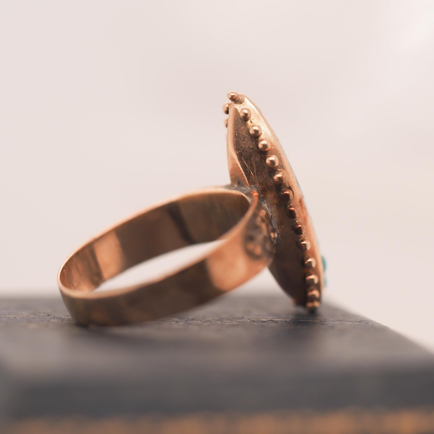Victorian Rose Gold Turquoise and Pearl Ring - VHK#15a