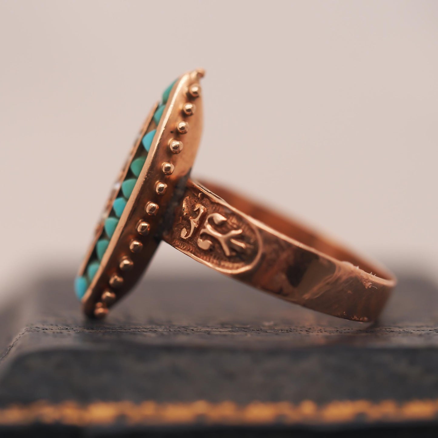 Victorian Rose Gold Turquoise and Pearl Ring - VHK#15a