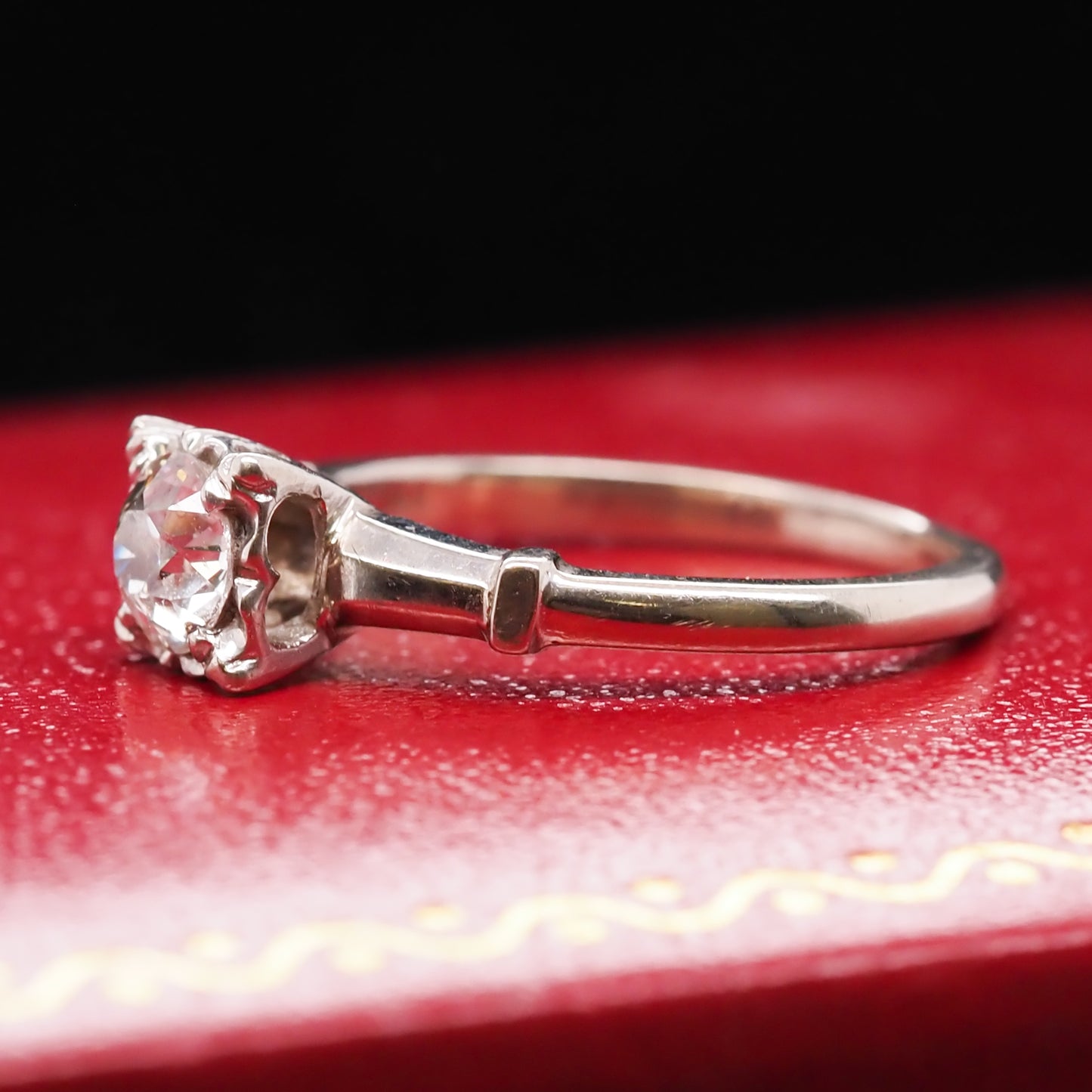 Circa 1940s Platinum Art Deco .50ct Old European Brilliant Diamond Engagement Ring