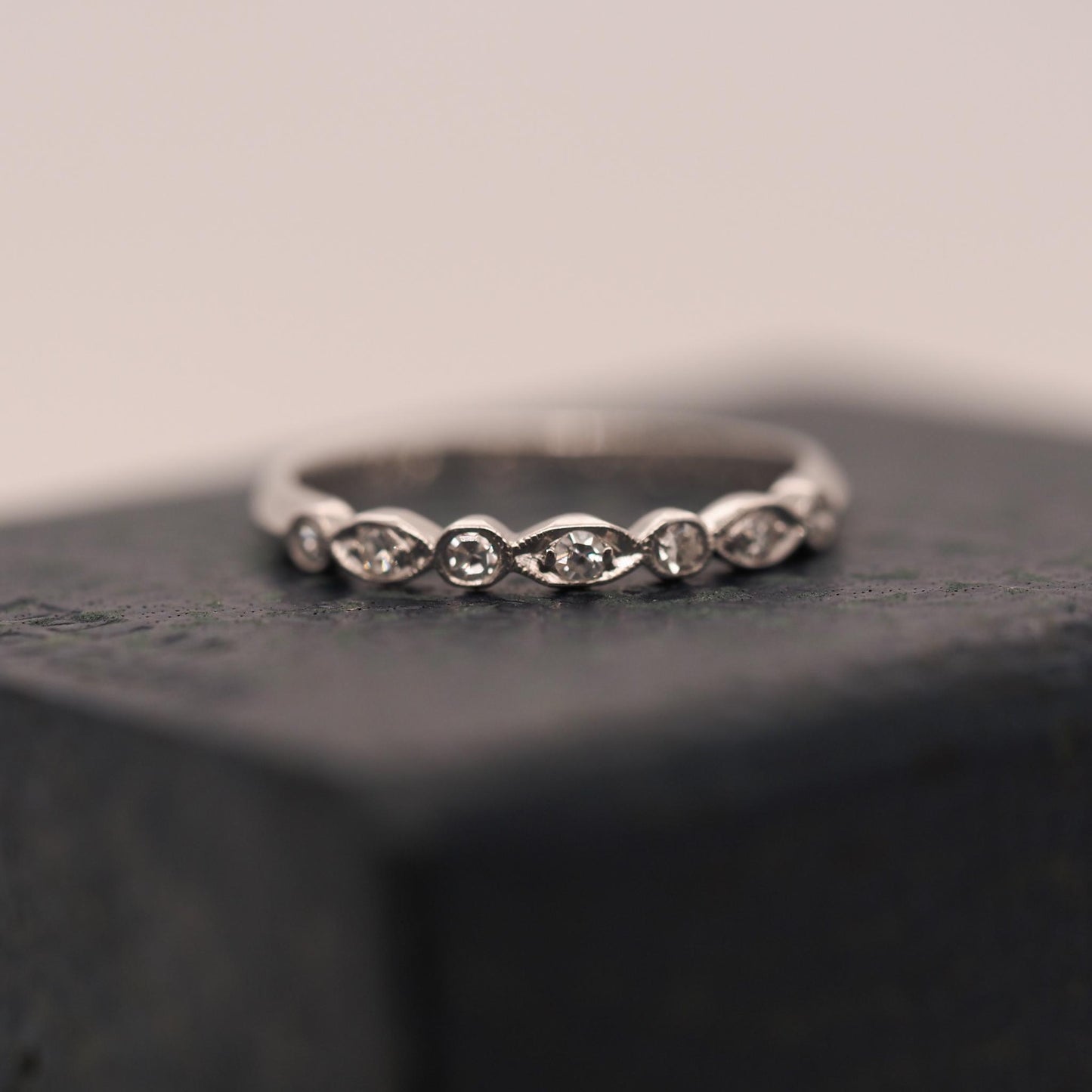Circa 1938 Engraved Art Deco Platinum Engagement Ring and Band - VHK#631a