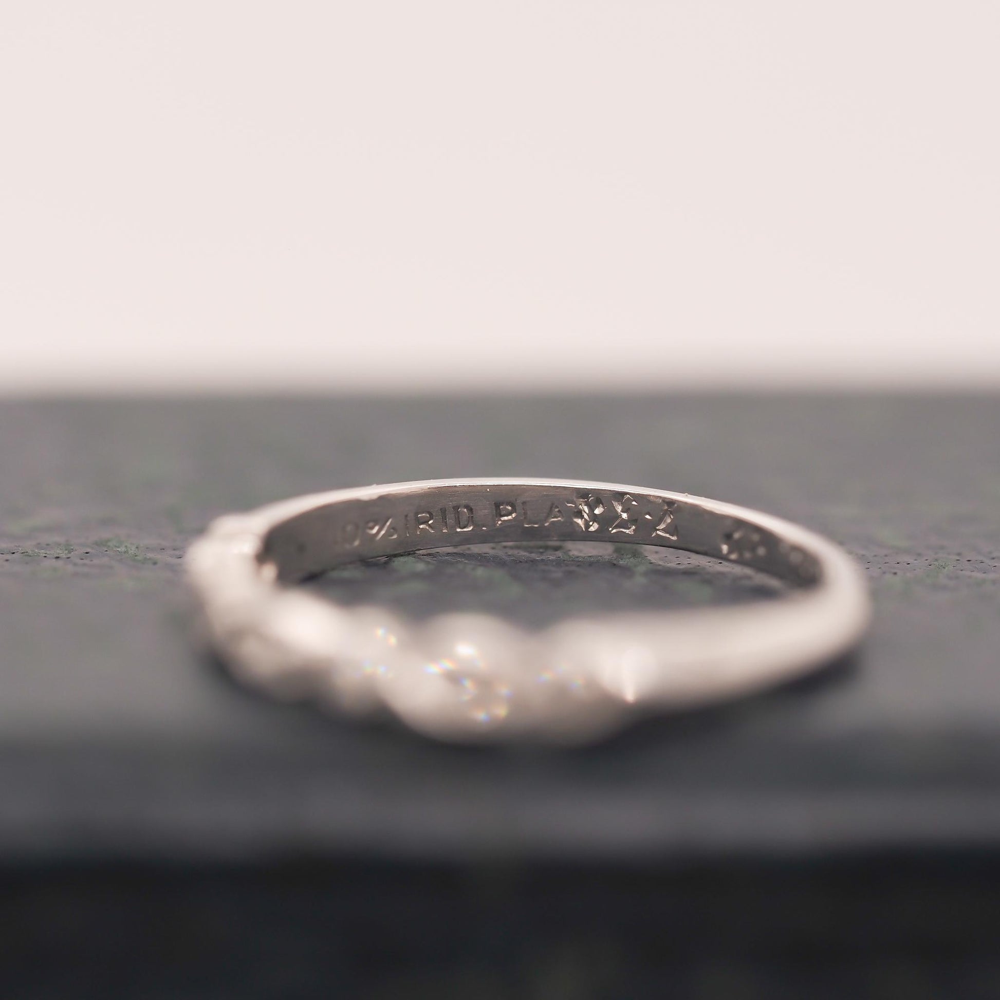 Circa 1938 Engraved Art Deco Platinum Engagement Ring and Band - VHK#631a
