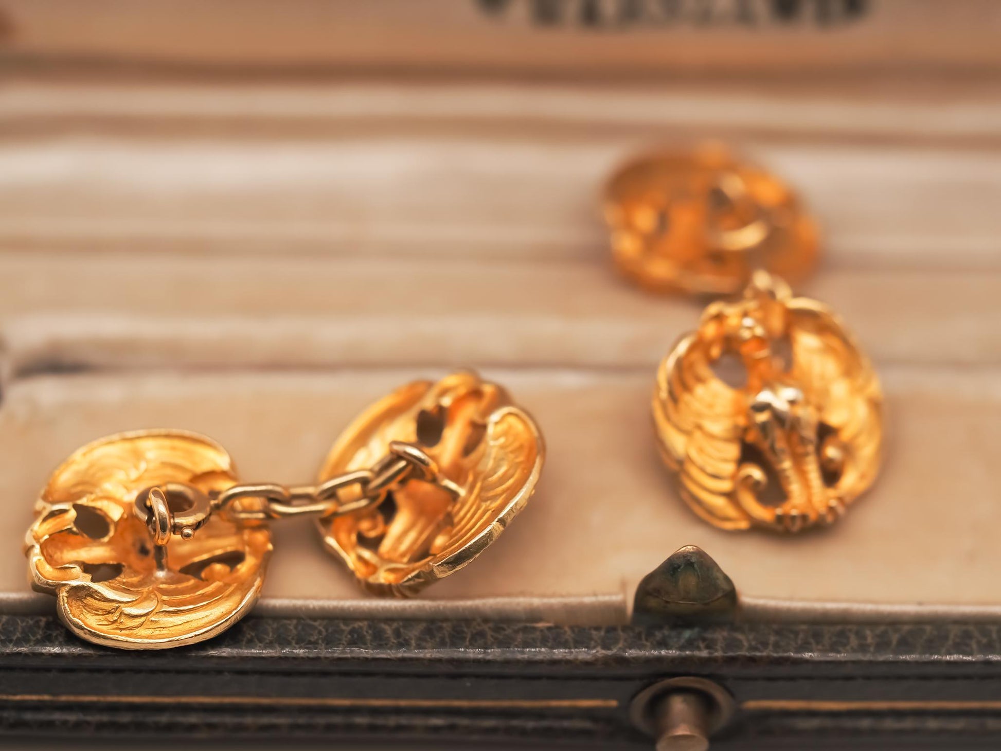 Victorian 18K Yellow Gold Gargoyle Cufflinks