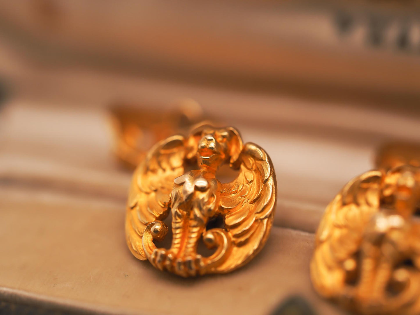 Victorian 18K Yellow Gold Gargoyle Cufflinks