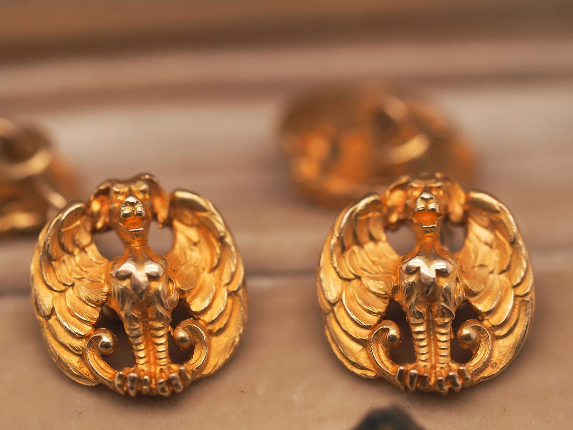 Victorian 18K Yellow Gold Gargoyle Cufflinks