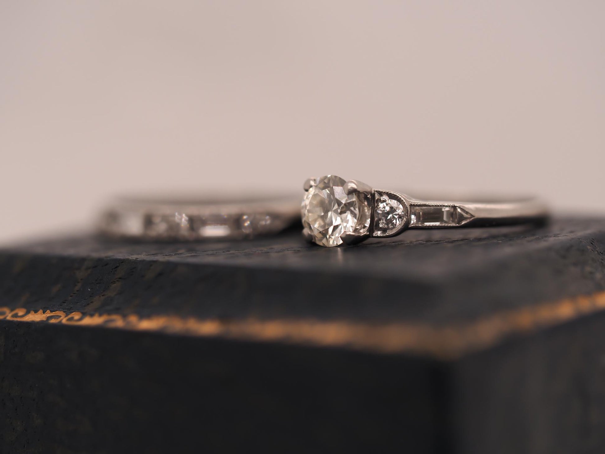 Circa 1930s Platinum Art Deco Engagement Ring and Wedding Band Set