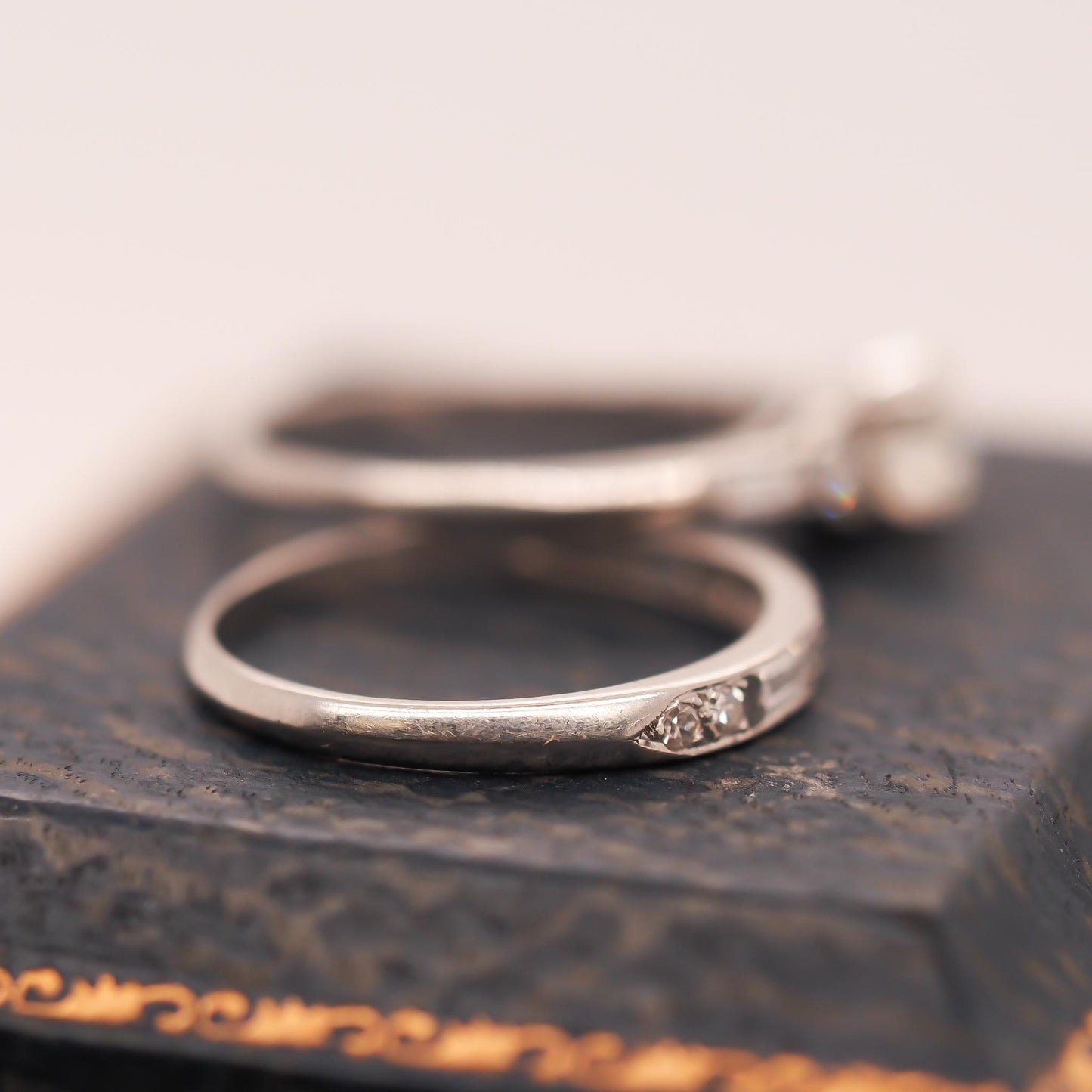 Circa 1930s Platinum Art Deco Engagement Ring and Wedding Band Set