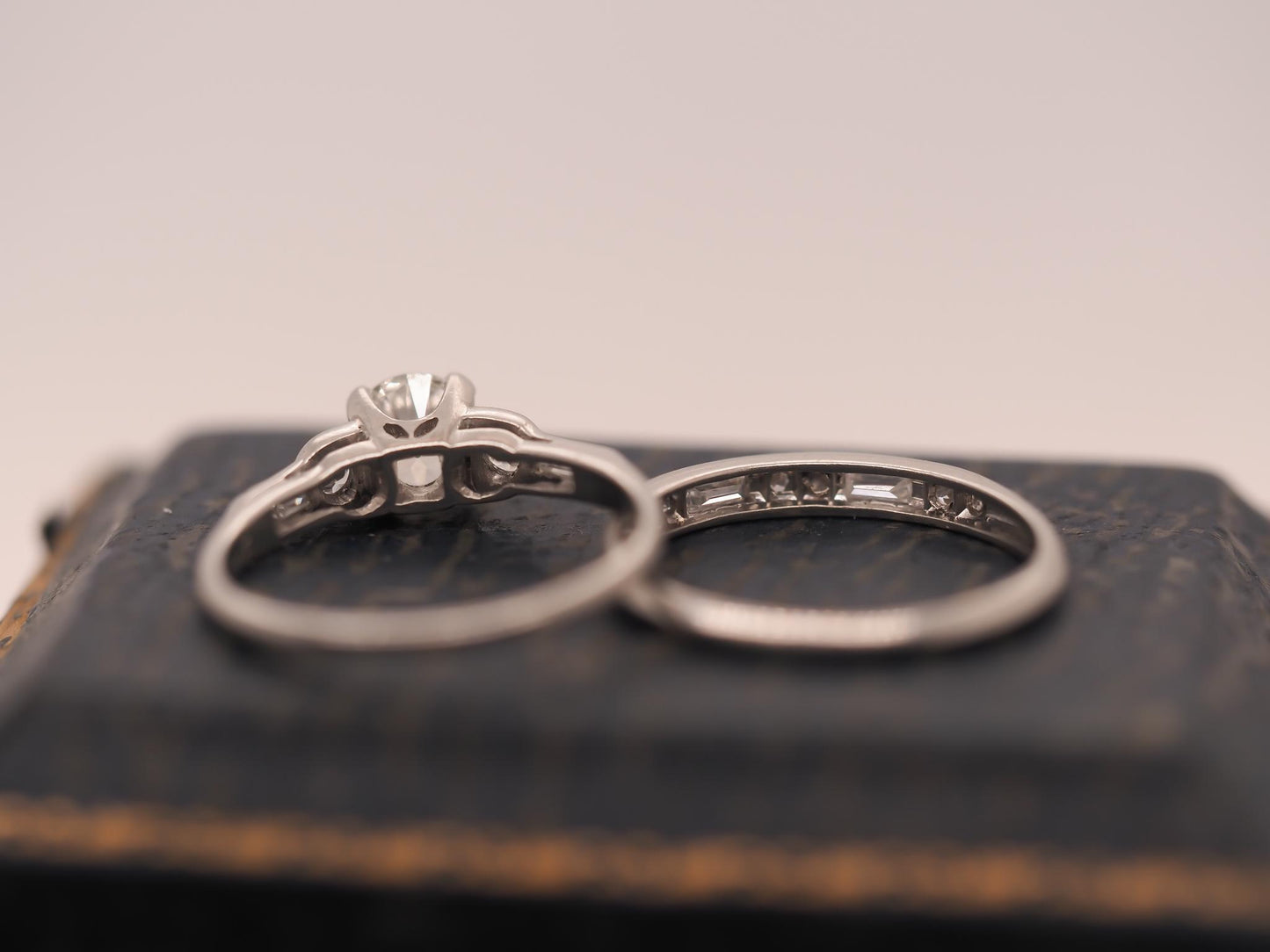 Circa 1930s Platinum Art Deco Engagement Ring and Wedding Band Set