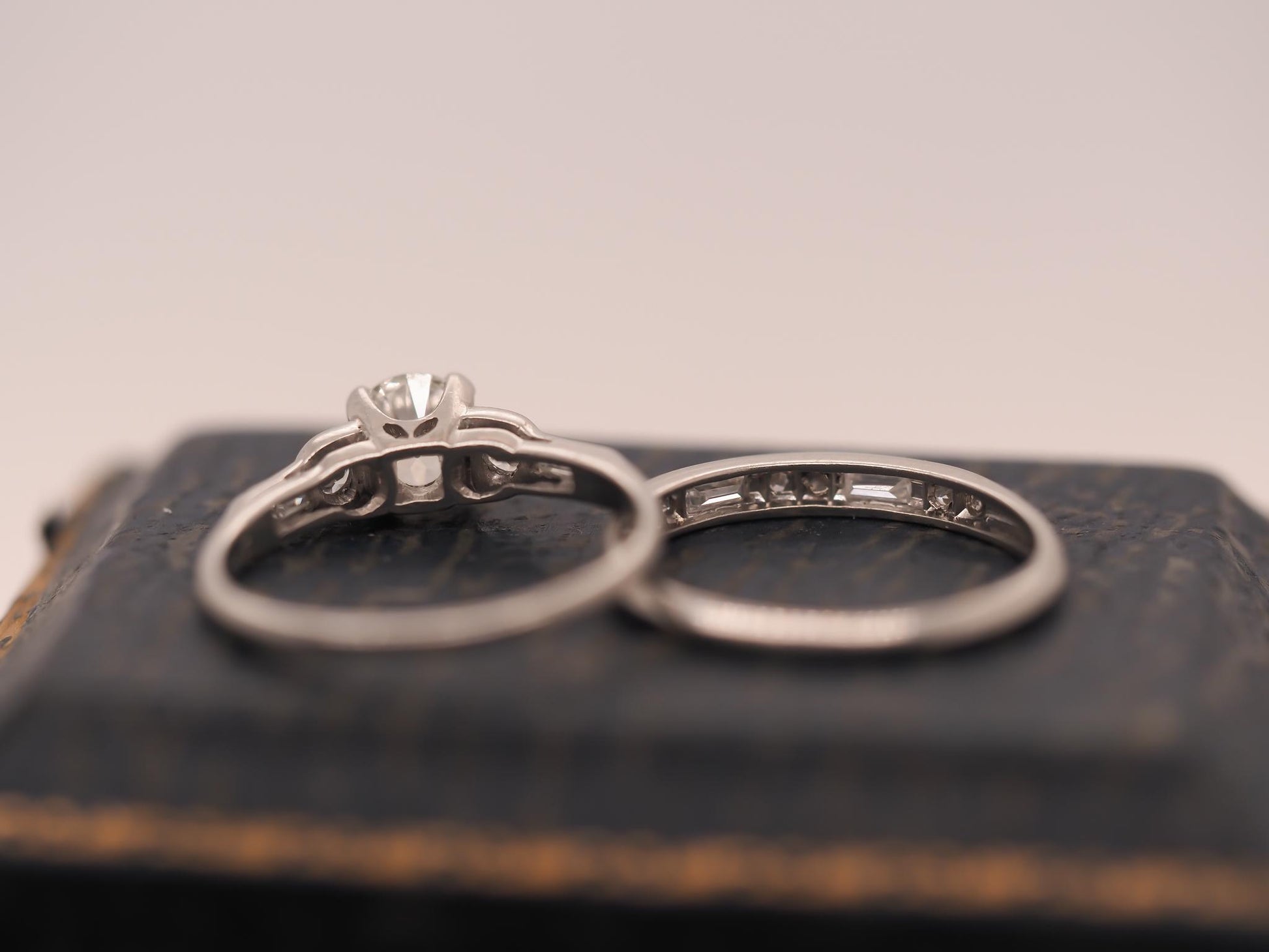 Circa 1930s Platinum Art Deco Engagement Ring and Wedding Band Set