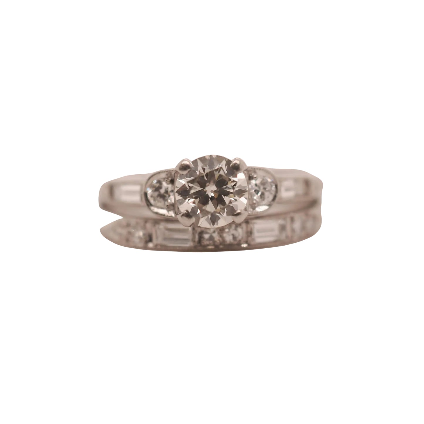 Circa 1930s Platinum Art Deco Engagement Ring and Wedding Band Set