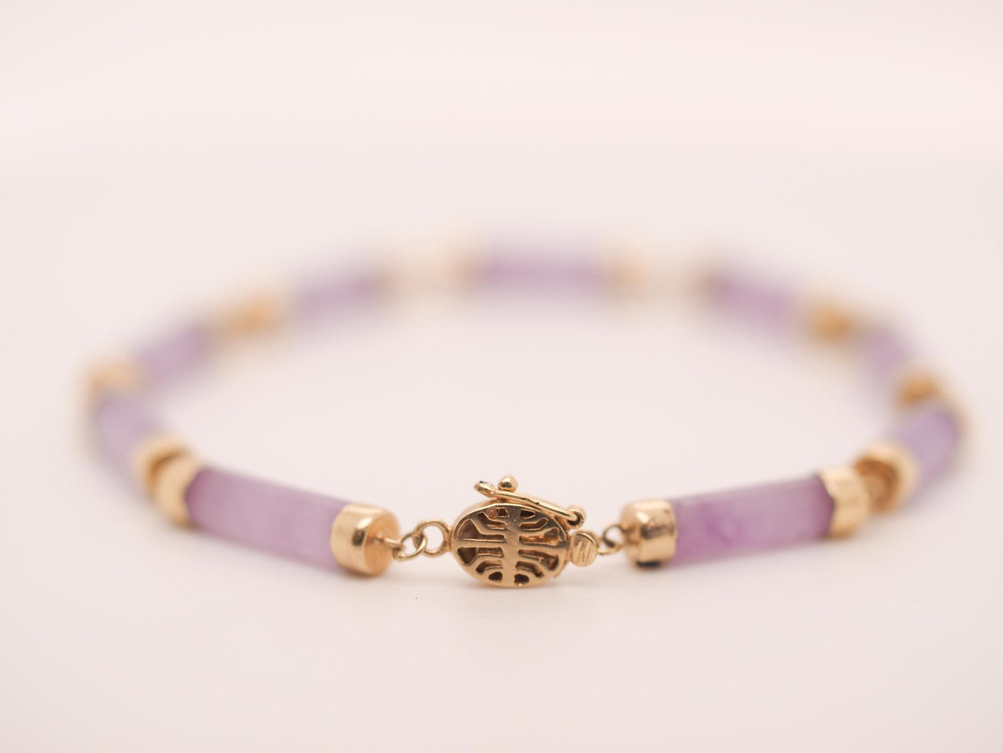 Vintage 14K Yellow Gold Lavender Jade Link Bracelet - VHK#743