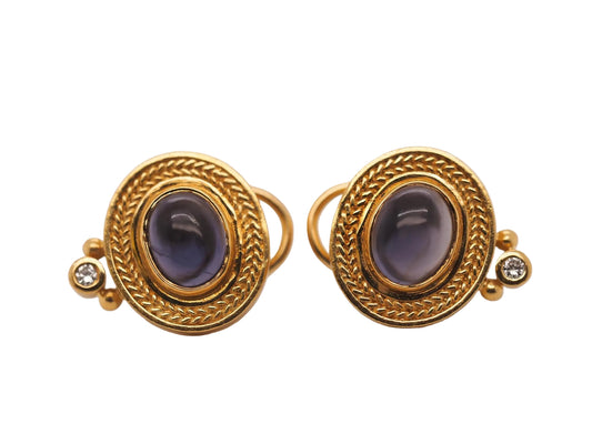 Vintage SEIDENGANG 18k Yellow Gold Tanzanite Earrings