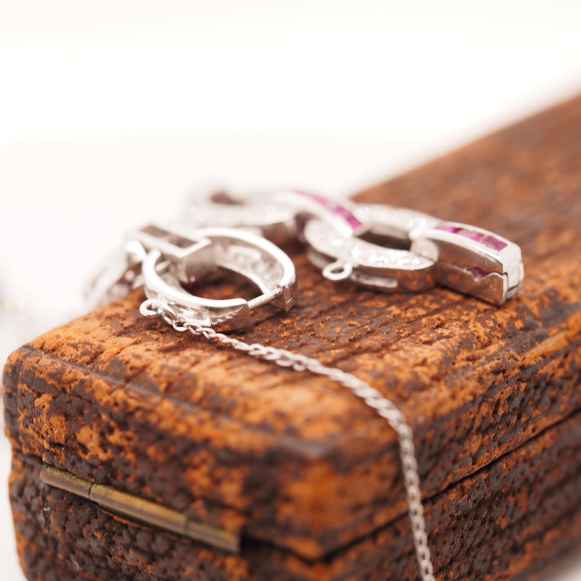 Circa 1930s Art Deco Platinum and Palladium Natural Ruby and Diamond Bracelet