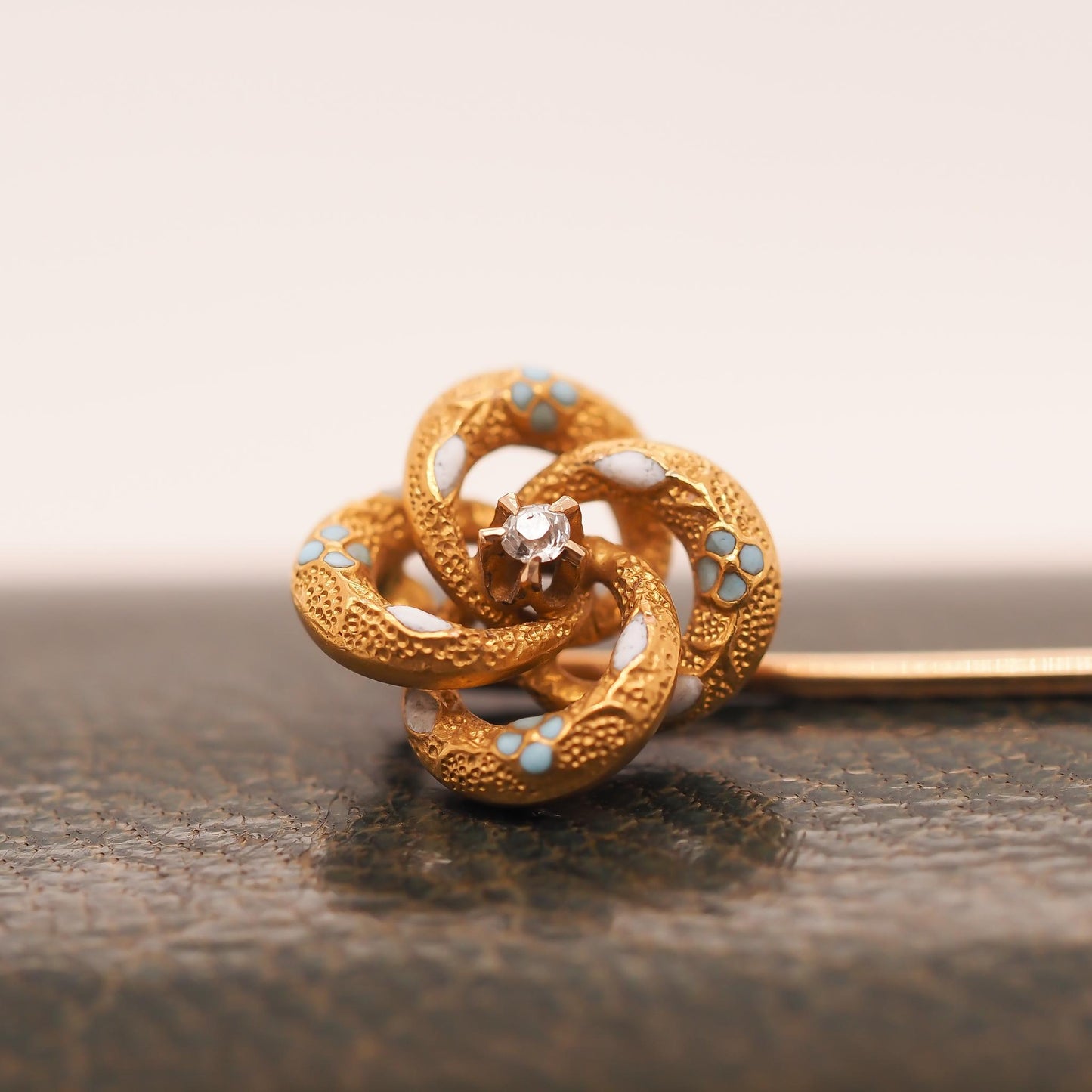 Circa 1900s 14K Yellow Gold Enamel and Diamond Stick Pin - VHK#746