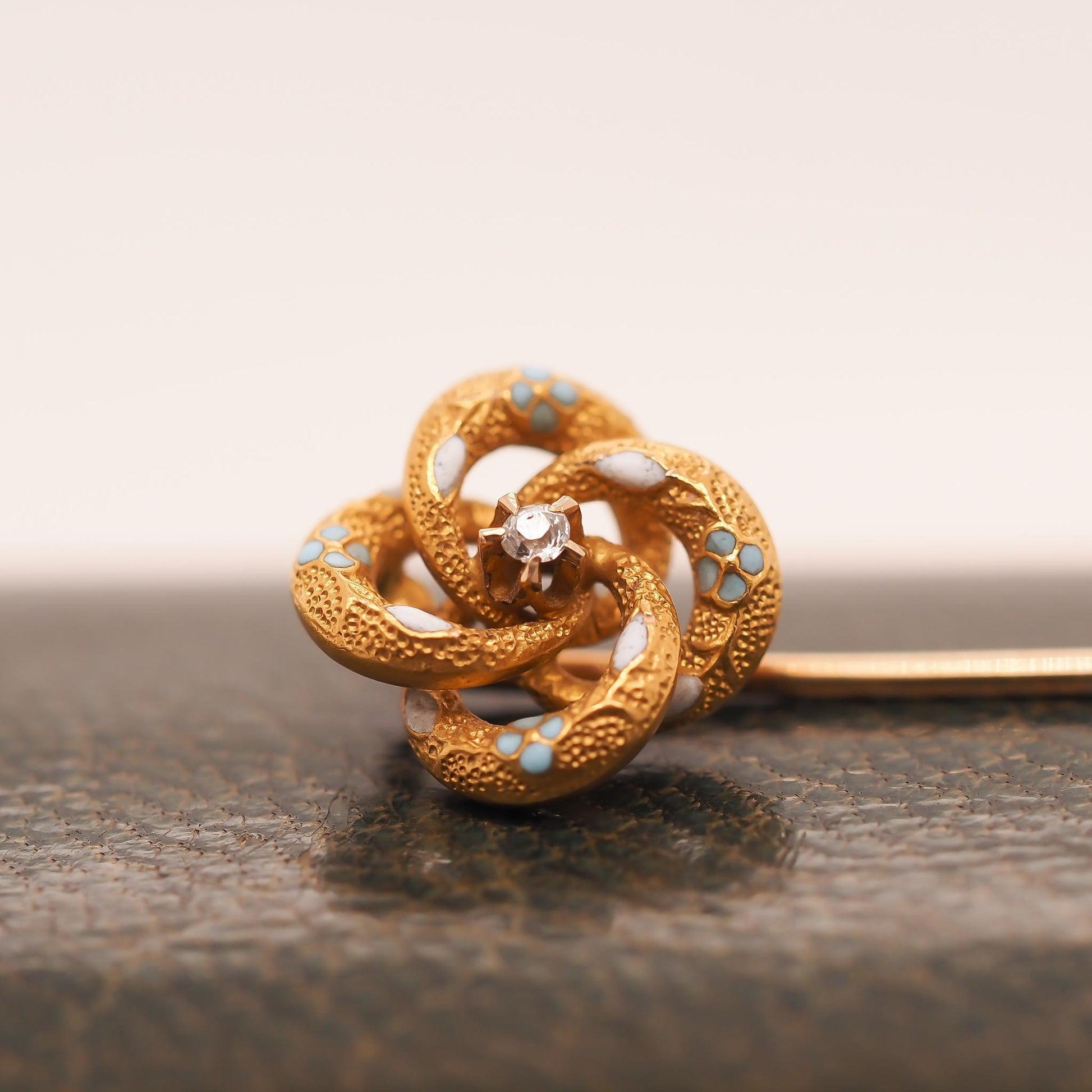 Circa 1900s 14K Yellow Gold Enamel and Diamond Stick Pin - VHK#746