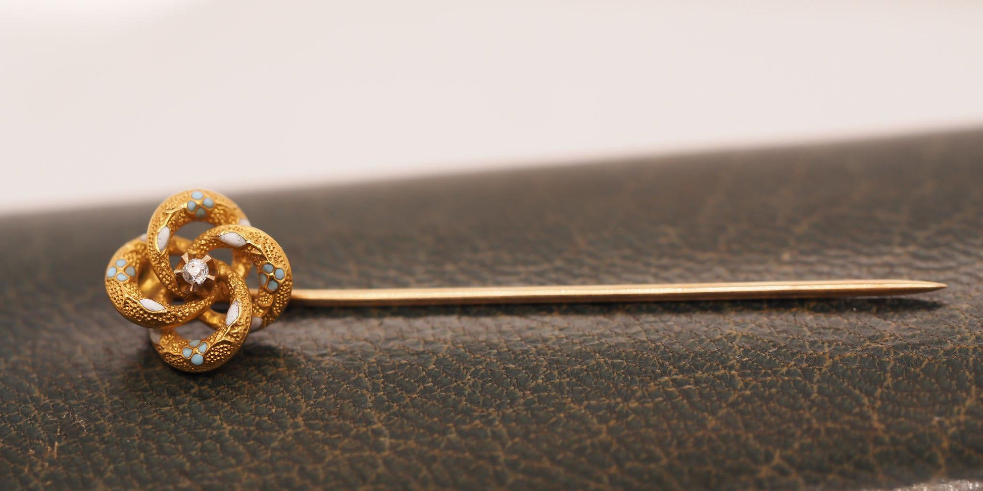 Circa 1900s 14K Yellow Gold Enamel and Diamond Stick Pin - VHK#746
