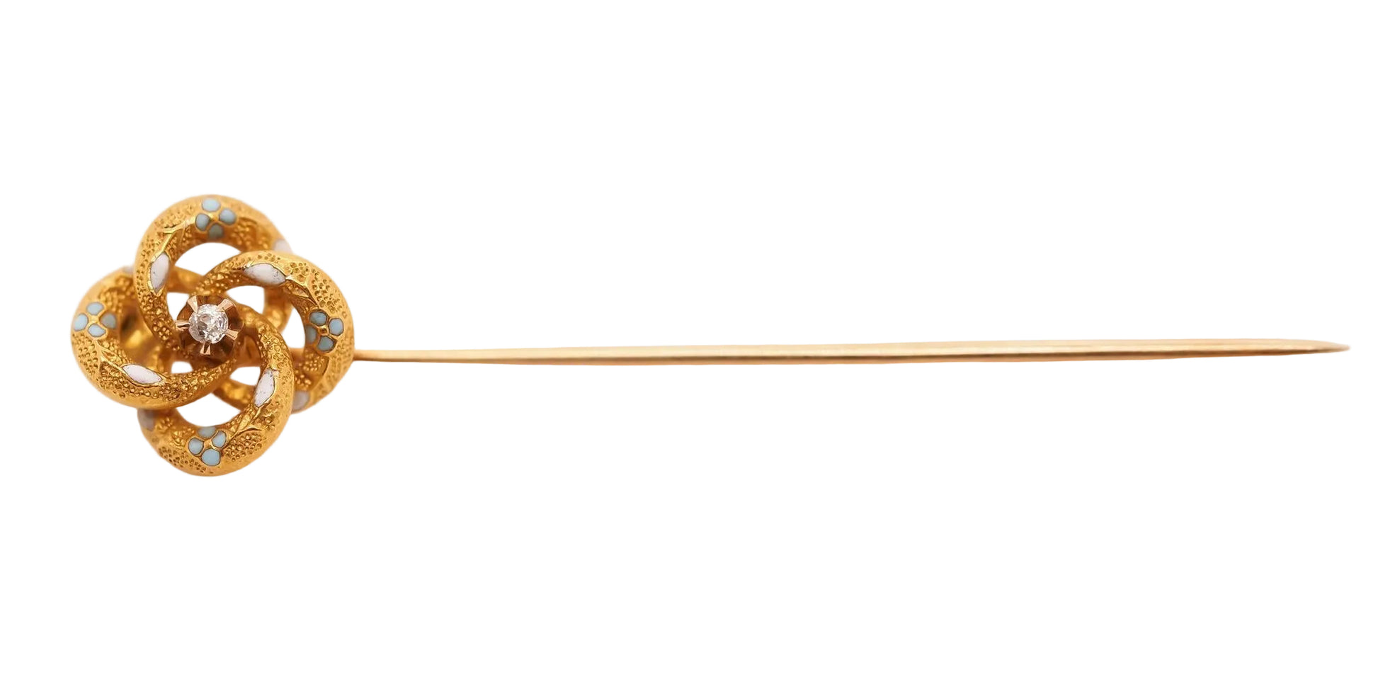 Circa 1900s 14K Yellow Gold Enamel and Diamond Stick Pin - VHK#746