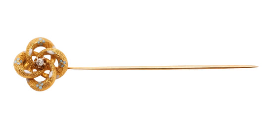 Circa 1900s 14K Yellow Gold Enamel and Diamond Stick Pin - VHK#746