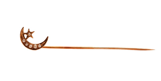 Circa 1900s 14K Yellow Gold and Pearl Moon Stick Pin - VHK#749