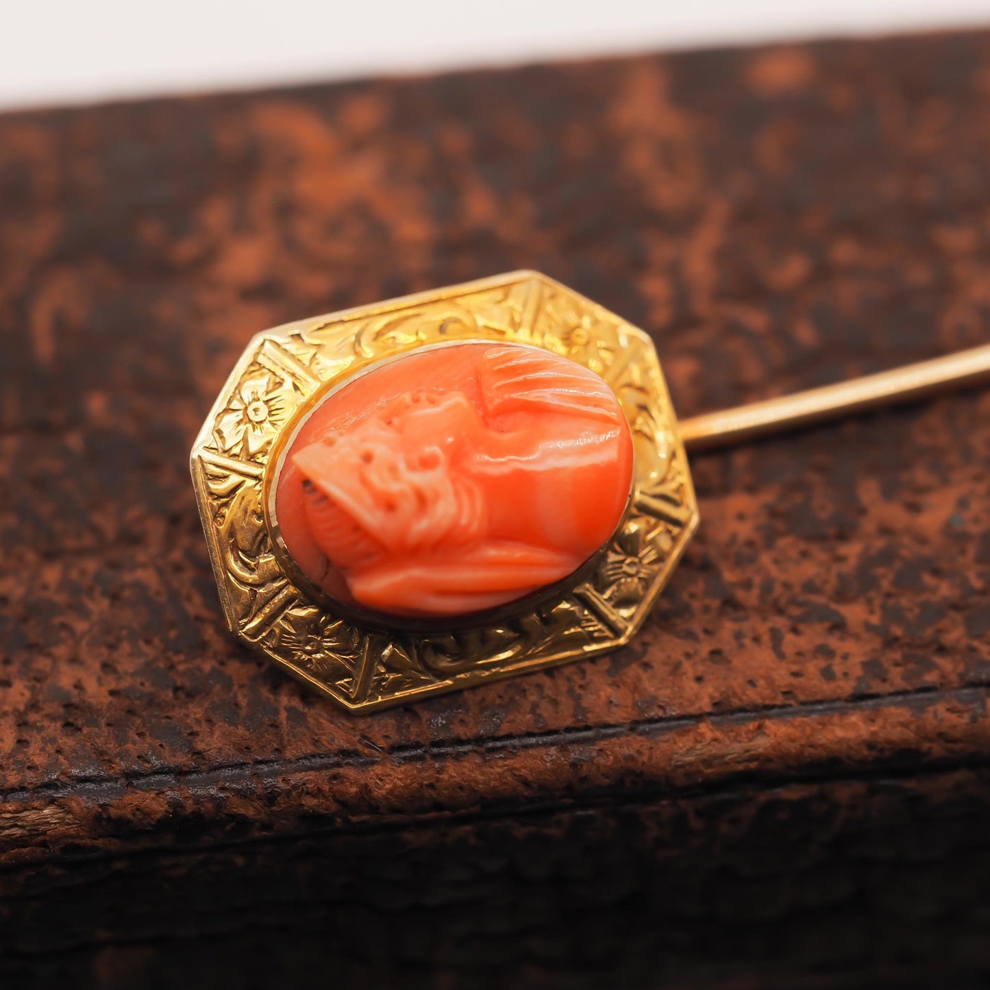 Circa 1900s 14K Yellow Gold Coral Stick Pin - VHK#745