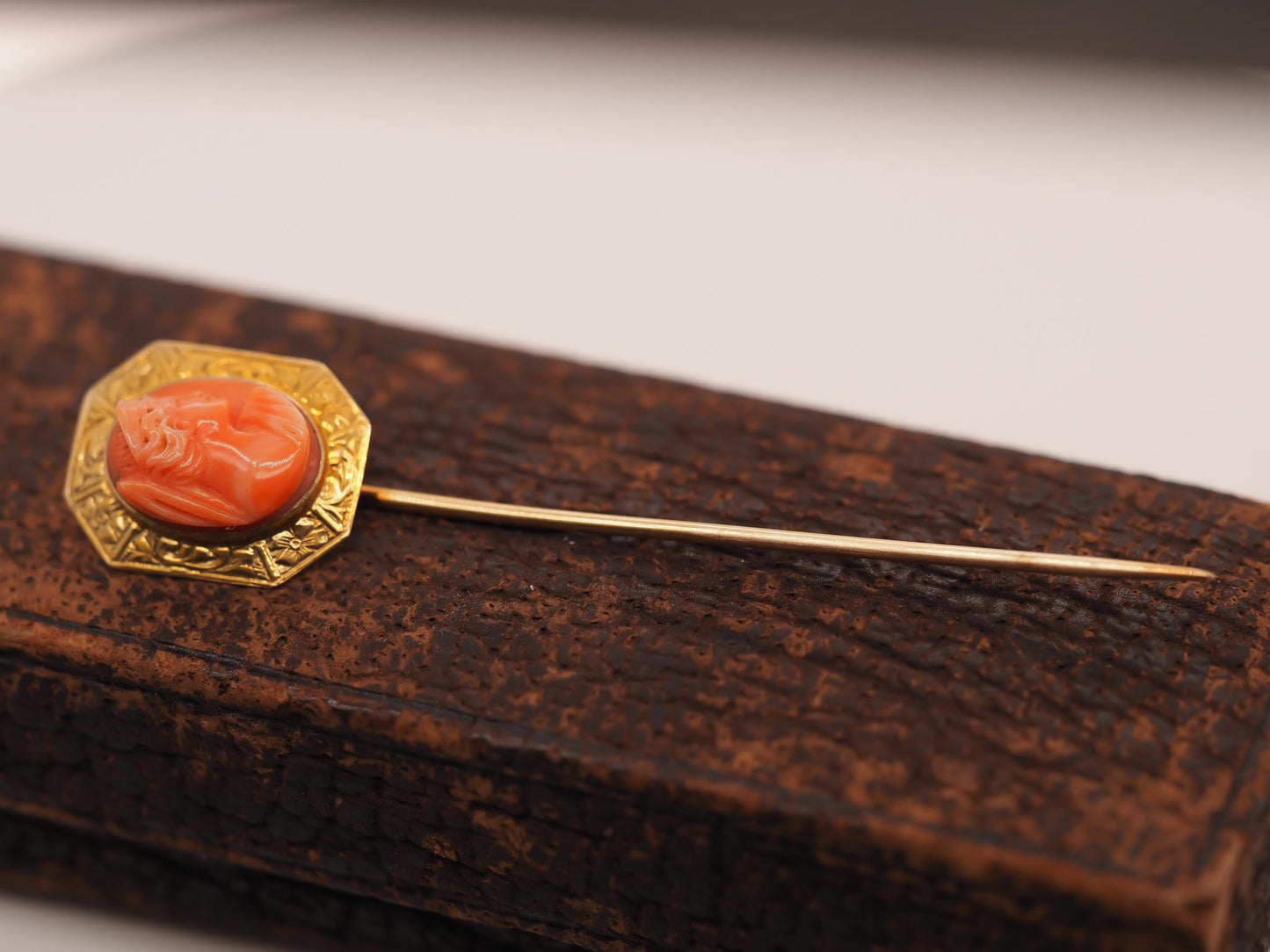 Circa 1900s 14K Yellow Gold Coral Stick Pin - VHK#745