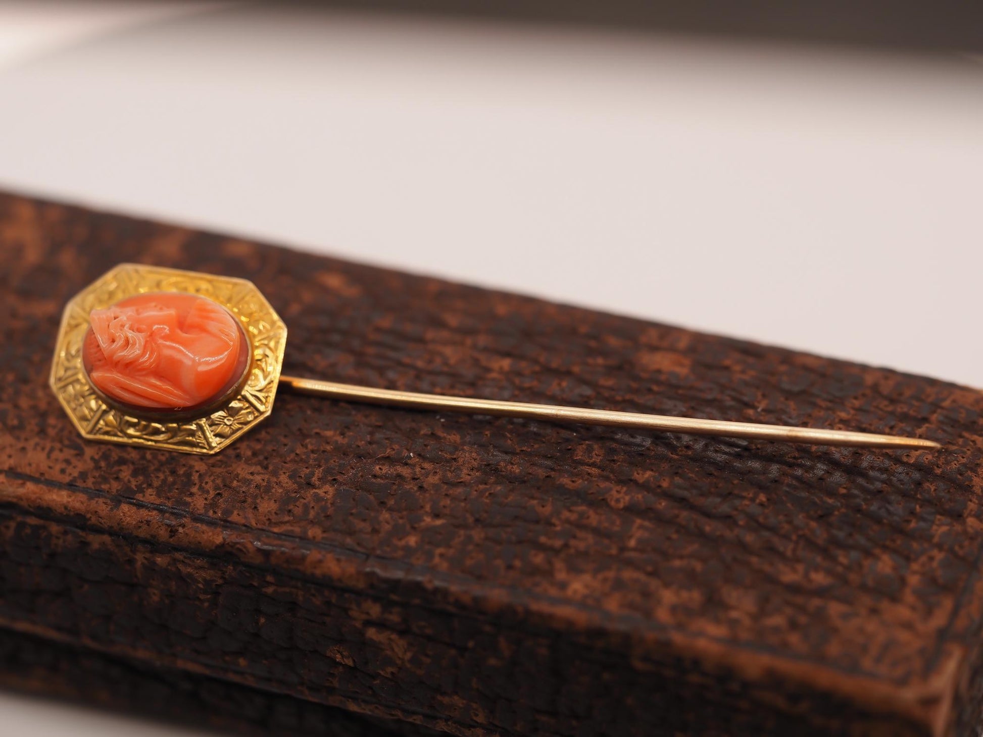 Circa 1900s 14K Yellow Gold Coral Stick Pin - VHK#745