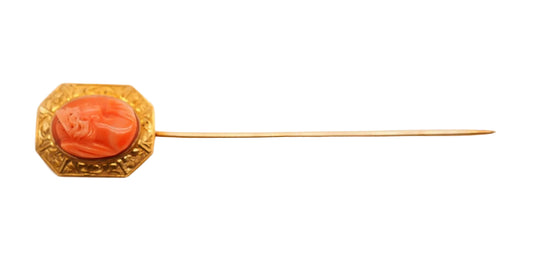 Circa 1900s 14K Yellow Gold Coral Stick Pin - VHK#745