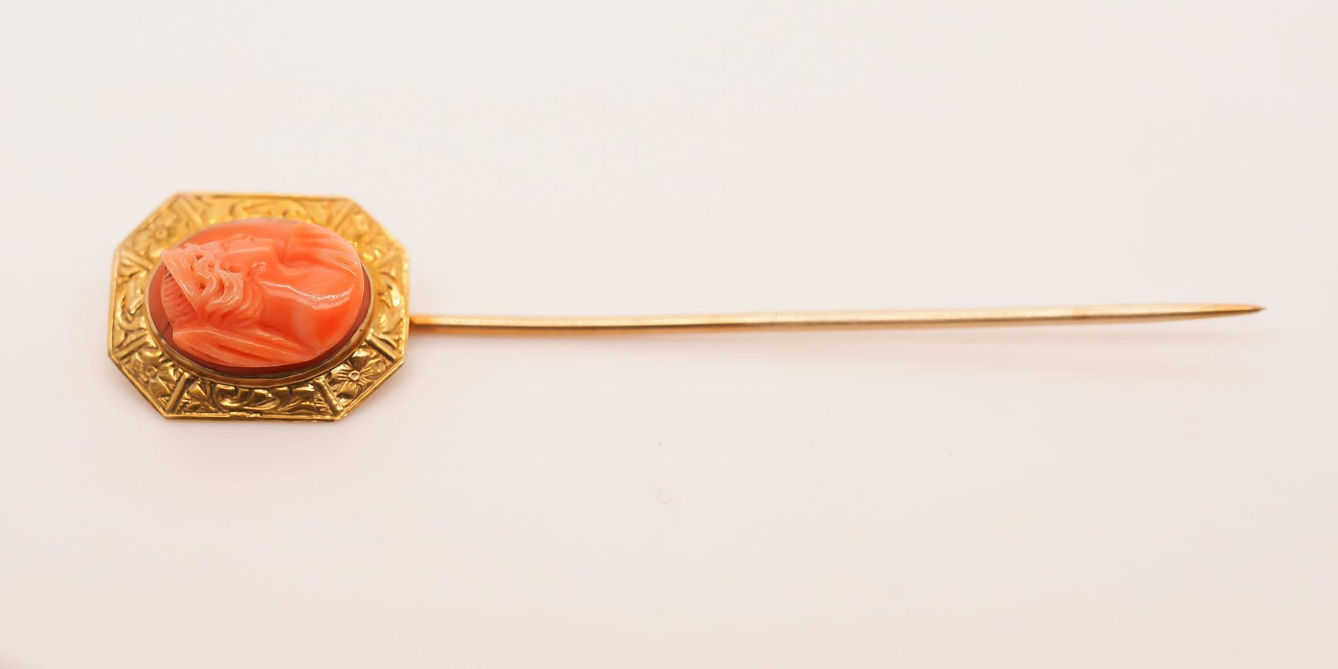 Circa 1900s 14K Yellow Gold Coral Stick Pin - VHK#745
