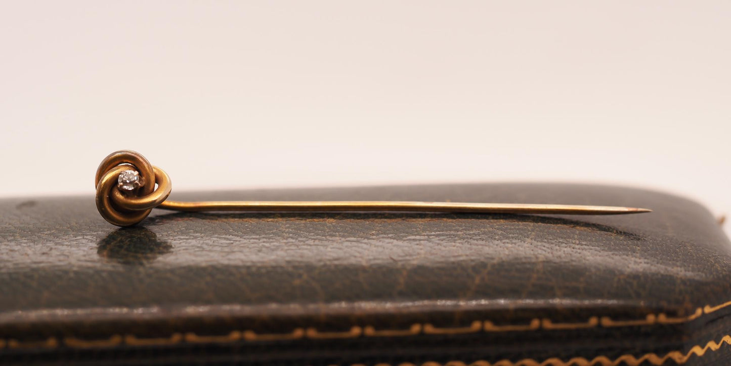 Circa 1900s 14K Yellow Gold and Diamond Knot Stick Pin - VHK#748