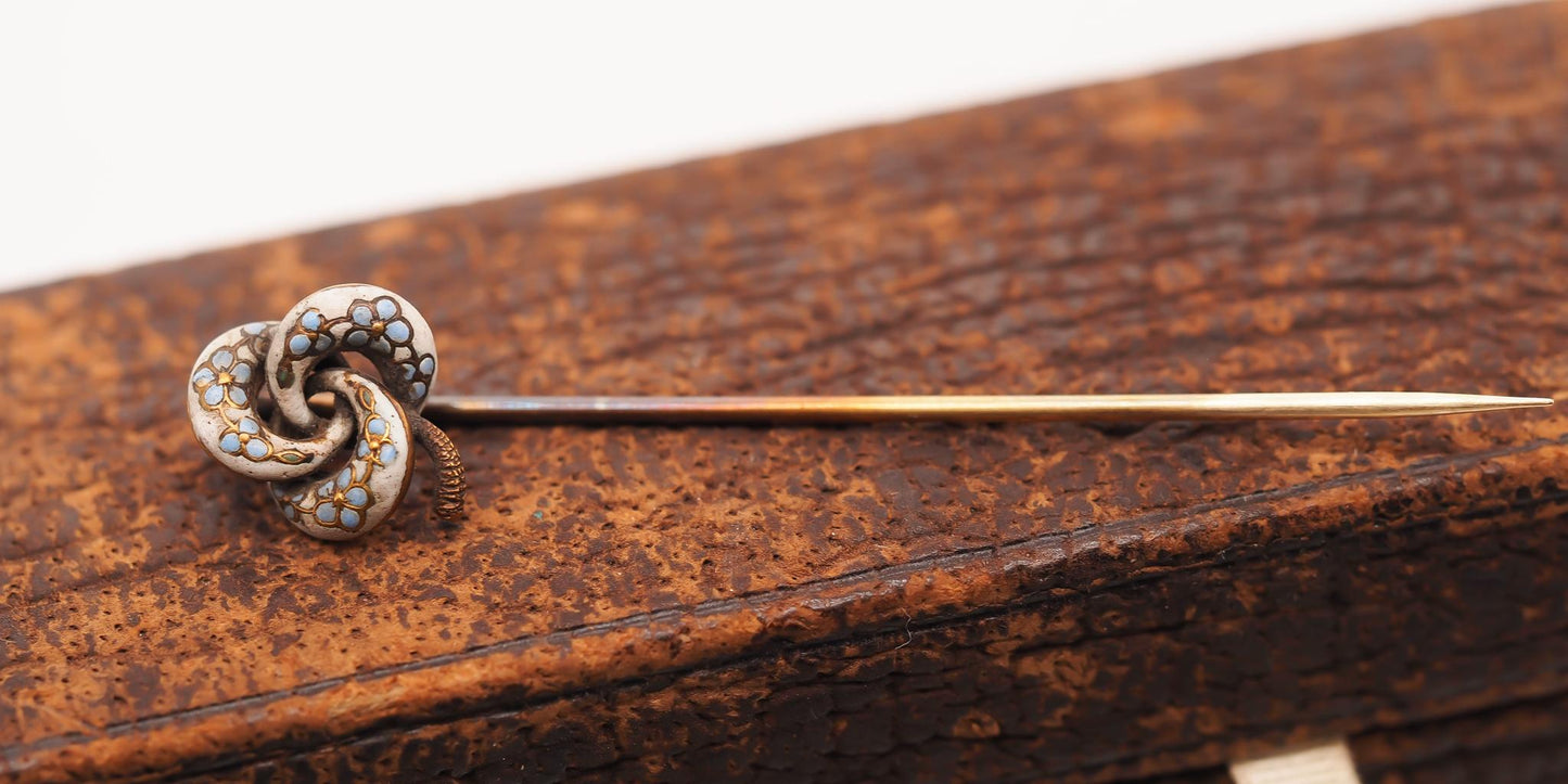 Circa 1900s 14K Yellow Gold Enamel and Diamond Stick Pin - VHK#747