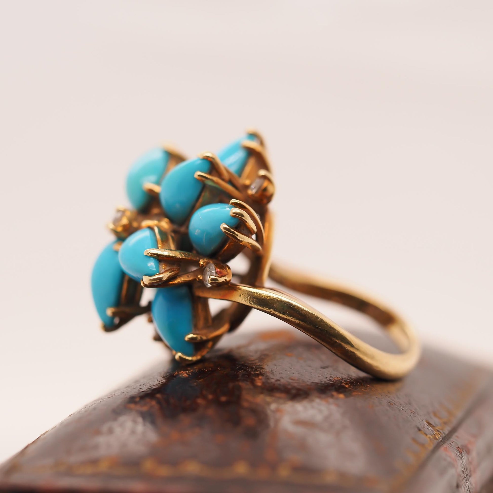 18K Yellow Gold Kurt Wayne Turquoise and Diamond Ring - VHK#673a