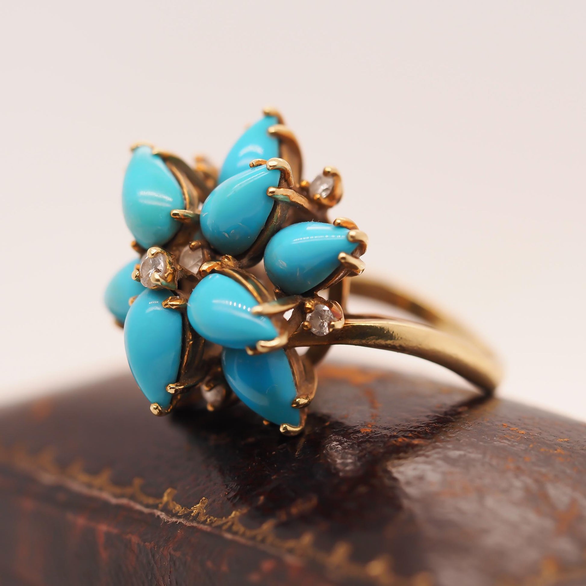 18K Yellow Gold Kurt Wayne Turquoise and Diamond Ring - VHK#673a