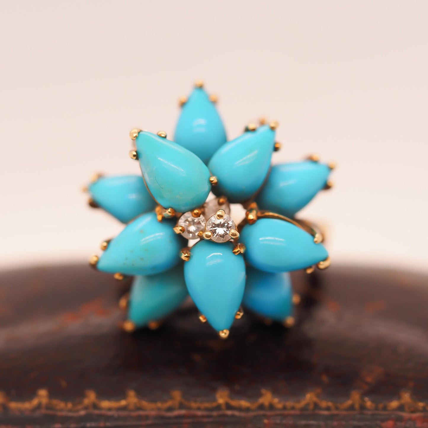 18K Yellow Gold Kurt Wayne Turquoise and Diamond Ring - VHK#673a