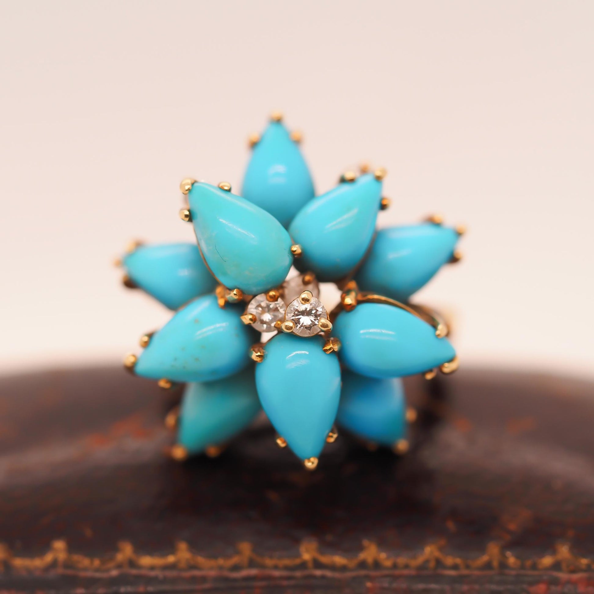 18K Yellow Gold Kurt Wayne Turquoise and Diamond Ring - VHK#673a