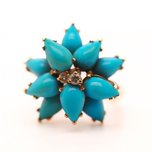 18K Yellow Gold Kurt Wayne Turquoise and Diamond Ring - VHK#673a