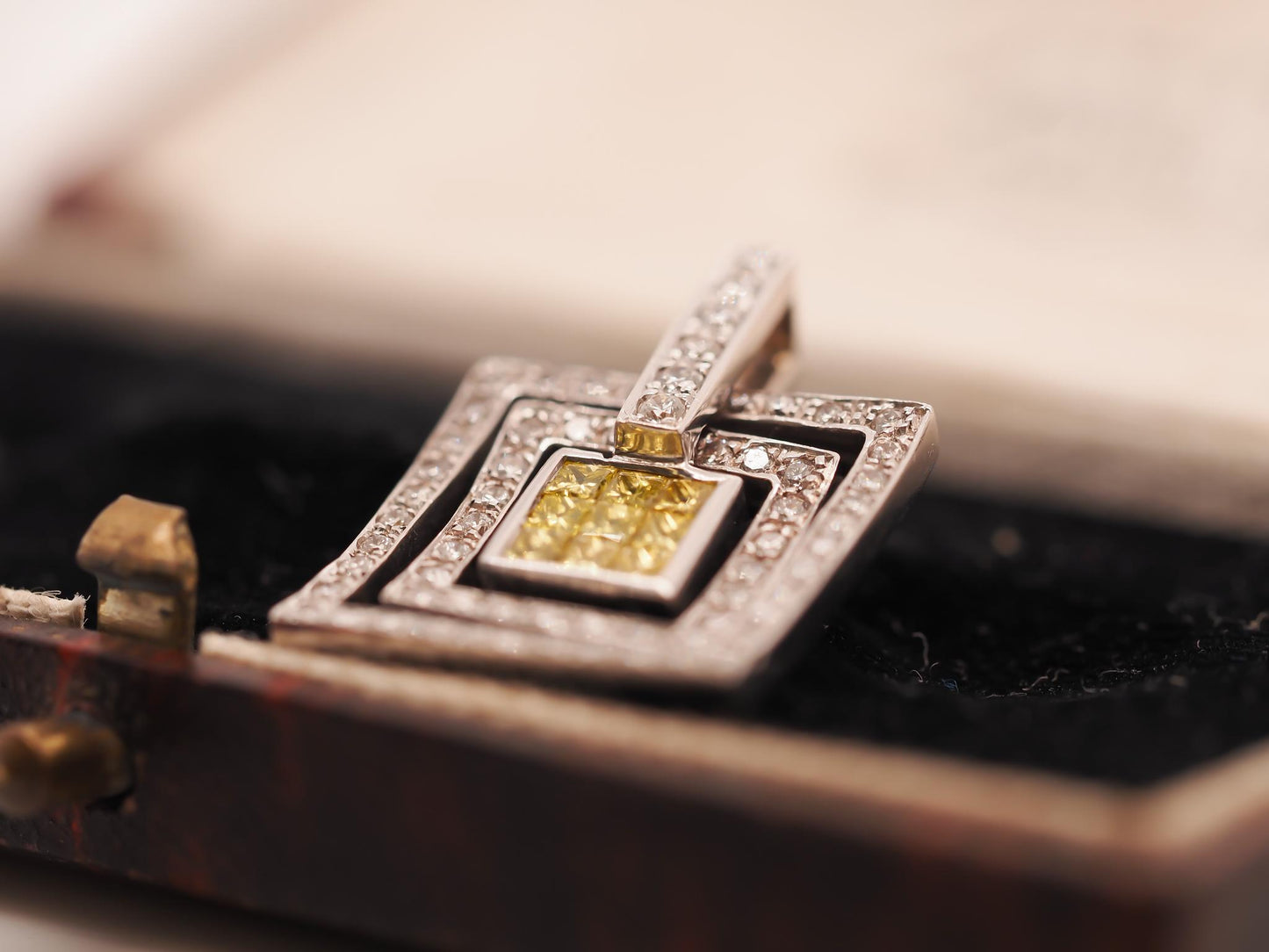 18K White Gold Yellow Diamond and White Diamond Pendant