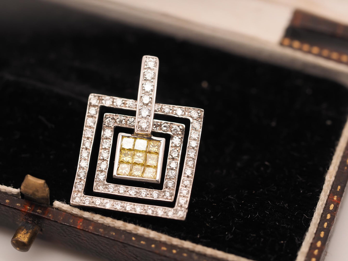 18K White Gold Yellow Diamond and White Diamond Pendant
