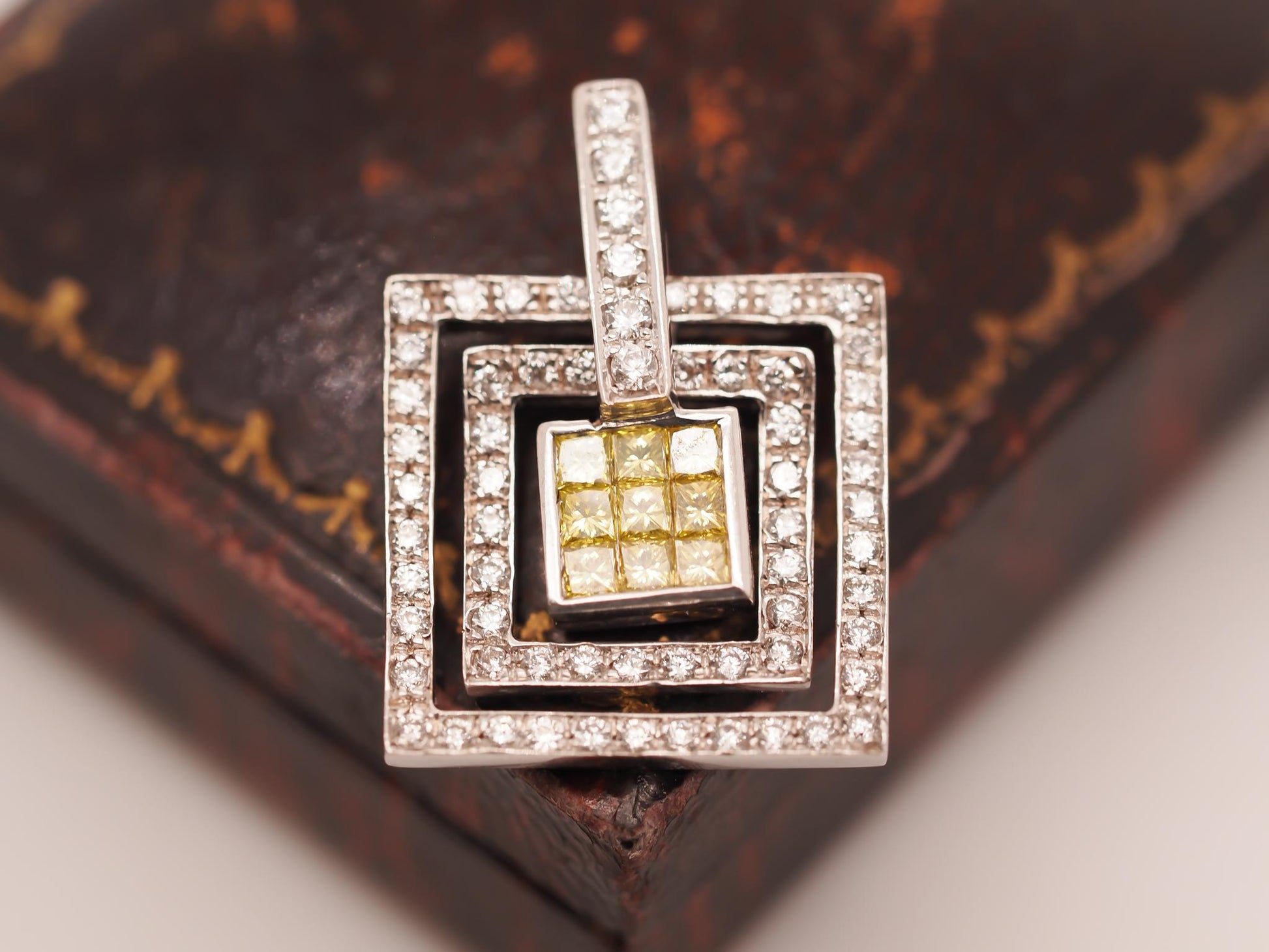 18K White Gold Yellow Diamond and White Diamond Pendant