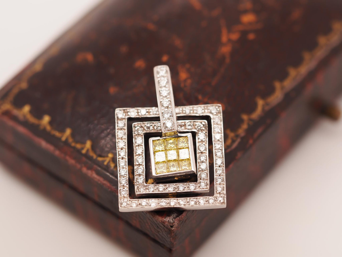 18K White Gold Yellow Diamond and White Diamond Pendant