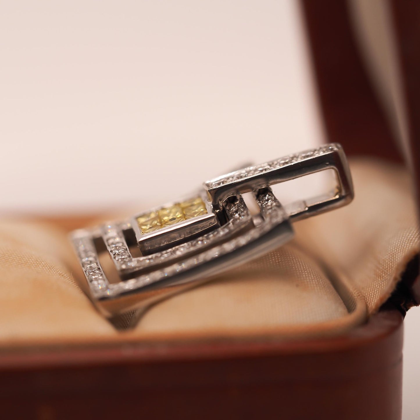 18K White Gold Yellow Diamond and White Diamond Pendant
