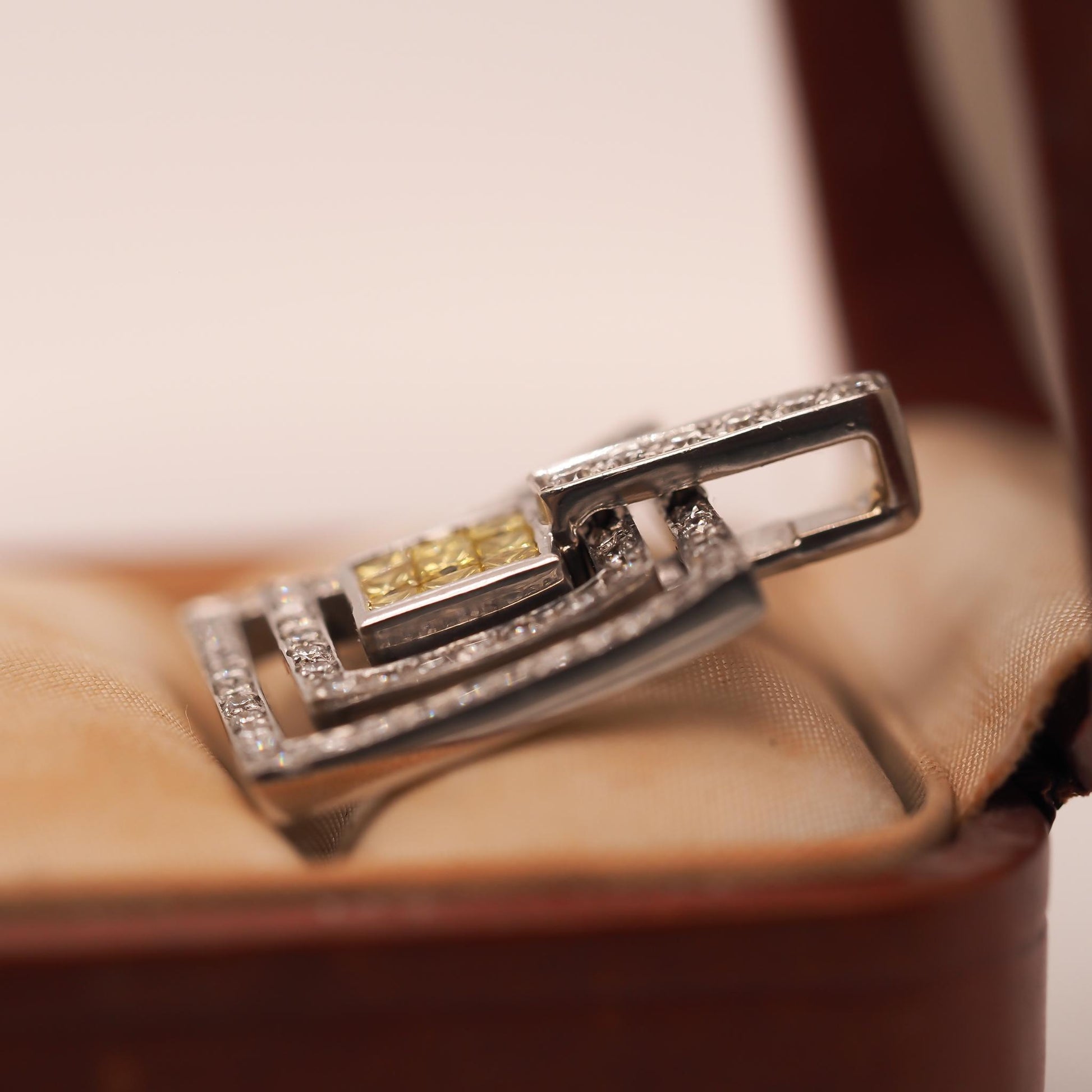 18K White Gold Yellow Diamond and White Diamond Pendant