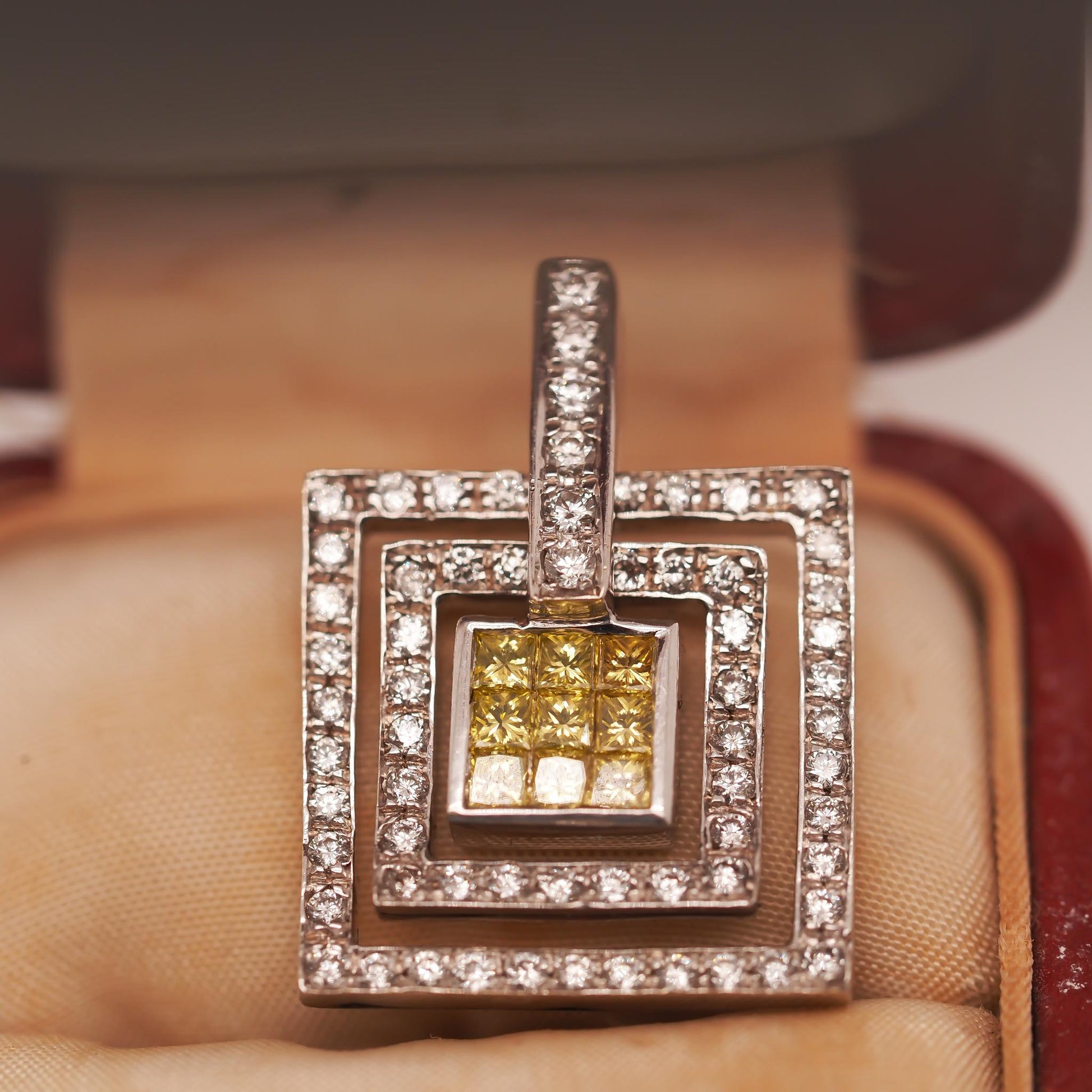 18K White Gold Yellow Diamond and White Diamond Pendant